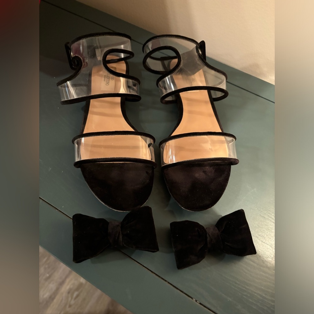 Valentino Garavani Clear Strap Bow Sandals in Black
